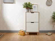 GFW Stockholm Two Tier Shoe Cabinet White Oak Effect Thumbnail