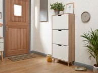 GFW Stockholm Three Tier Shoe Cabinet White Oak Effect Thumbnail