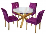 LPD Oporto Medium Size Dining Table Set With 4 Paris Purple Velvet Chairs Thumbnail