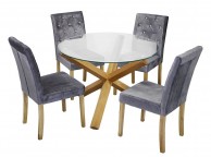 LPD Oporto Medium Size Dining Table Set With 4 Paris Silver Velvet Chairs Thumbnail