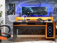 Flair Furnishings Power Y Gaming Desk In Black And Orange Thumbnail