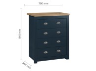 Birlea Highgate Navy Blue And Oak Finish 4 Drawer Chest Thumbnail