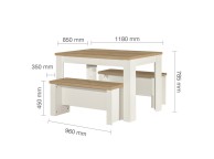 Birlea Highgate Cream And Oak Finish Dining Table And Bench Set Thumbnail