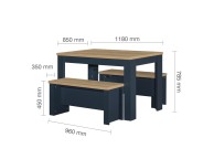 Birlea Highgate Navy Blue And Oak Finish Dining Table And Bench Set Thumbnail