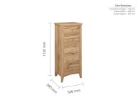 Birlea Hampstead Oak Finish 5 Drawer Tall Narrow Chest Thumbnail