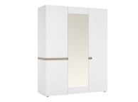 FTG Chelsea Bedroom 3 Door Wardrobe in white with an Truffle Oak Trim Thumbnail