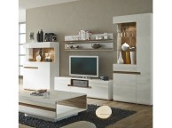 FTG Chelsea Living Tall Glazed Narrow Display unit (RHD) in white with an Truffle Oak Trim Thumbnail