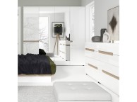 FTG Chelsea Bedroom 4 Door Wardrobe in white with an Truffle Oak Trim Thumbnail