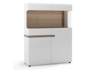 FTG Chelsea Living Low Display Cabinet 109cm wide in white with an Truffle Oak Trim Thumbnail