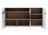 FTG Chelsea Living 3 Door Glazed Sideboard in white with an Truffle Oak Trim Thumbnail