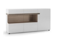 FTG Chelsea Living 3 Door Glazed Sideboard in white with an Truffle Oak Trim Thumbnail