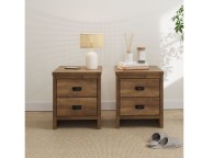 GFW Boston 2 Drawer Bedside Table PAIR in Knotty Oak Finish Thumbnail