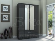 Birlea Lynx Black Gloss 4 Door 2 Drawer Wardrobe With Centre Mirrors Thumbnail