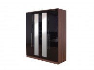 GFW Modular 4 Door Walnut And Black Gloss Wardrobe With Mirrors Thumbnail