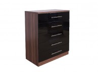 GFW Modular 5 Drawer Chest In Walnut And Black Gloss Thumbnail