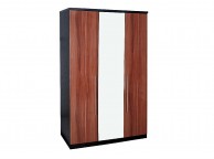 GFW Wyoming 3 Door Walnut Gloss And Black Wardrobe With Mirror Thumbnail