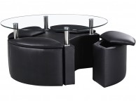 GFW Dakota Coffee Table with Stools in Black Faux Leather Thumbnail