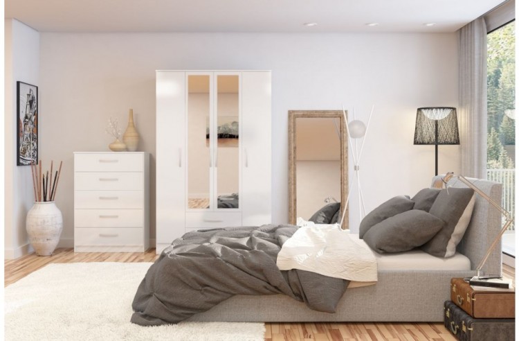 Birlea Lynx White Gloss 4 Door 2 Drawer Wardrobe With Centre