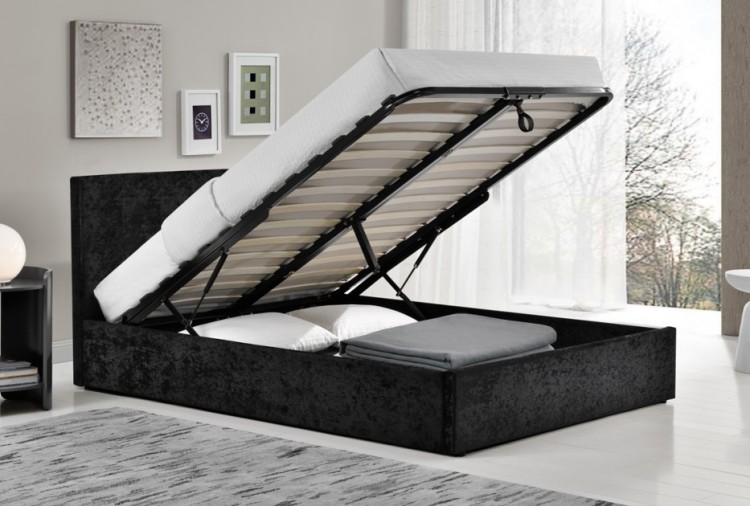 Birlea Berlin 4ft Small Double Black Crushed Velvet Fabric Ottoman Bed
