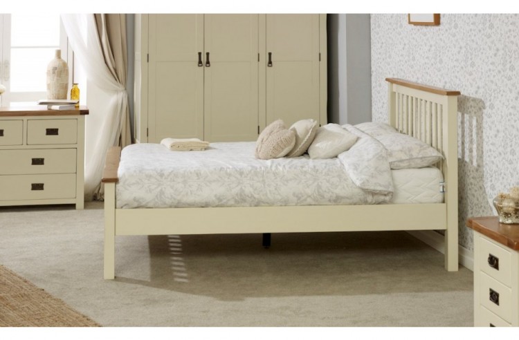 Birlea New Hampshire 5ft Kingsize Cream And Oak Wooden Bed Frame Double Cream And Oak Wooden Bed Frame With High Footend Birlea