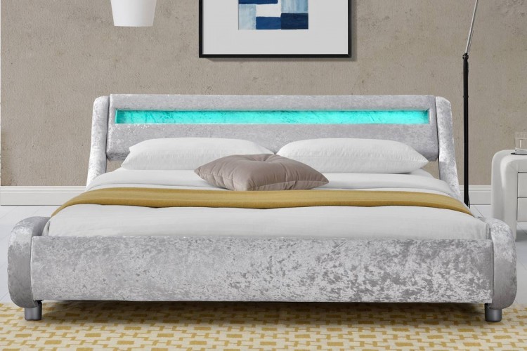 Sleep Design Barcelona 4ft6 Double Silver Crushed Velvet Bed Frame With