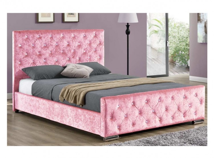 Sleep Design Beaumont 4ft6 Double Crushed Pink Velvet Bed Frame by