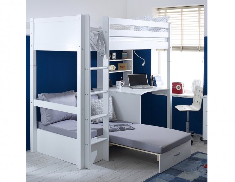 Flexa Nordic Highsleeper Bed 3 With Flat White End Panels Desk