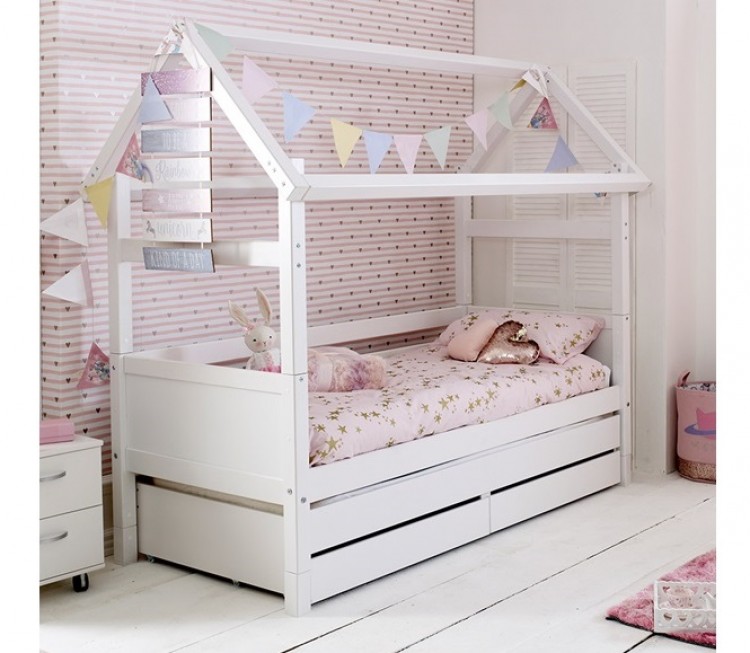 Thuka Nordic Playhouse Bed 2 With Flat White End Panels And Trundle Bed