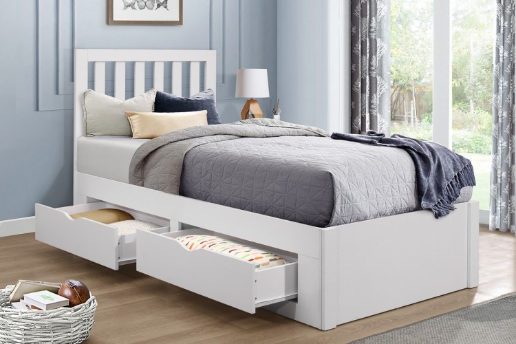Birlea Appleby 3ft Single White Wooden Bed Frame With Drawers By