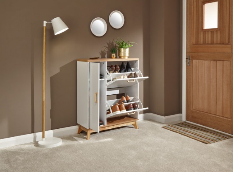 GFW Nordica Shoe and Boot Cabinet in Oak and White by GFW