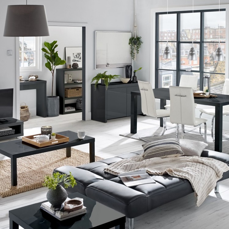 LPD Puro Console Table In Charcoal Gloss