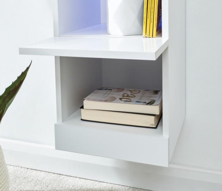 GFW Galicia White Gloss LED Wall Hanging Shelf Unit by GFW