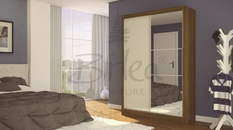 Birlea Lynx Walnut With Cream Gloss Sliding Door Wardrobe With