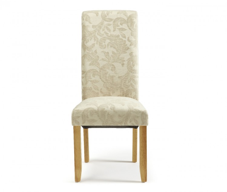 Serene Kingston Cream Floral Fabric Dining Chairs With Oak Legs Pair