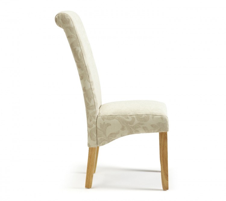 Serene Kingston Cream Floral Fabric Dining Chairs With Oak Legs Pair